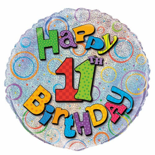 11th Birthday 45cm (18) Foil Prismatic Balloons Packaged