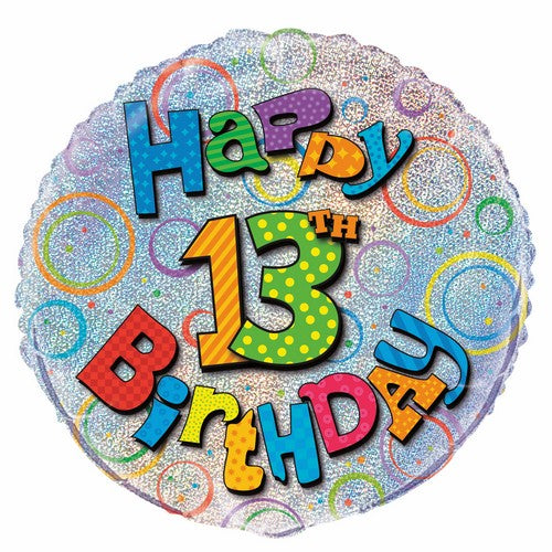 13th Birthday 45cm (18) Foil Prismatic Balloons Packaged