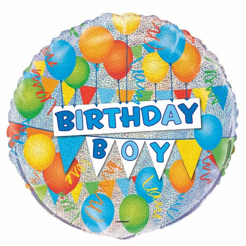 Birthday Boy 45cm (18) Foil Prismatic Balloons Packaged