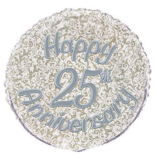 25th Anniversary 45cm (18) Foil Prismatic Balloons Packaged