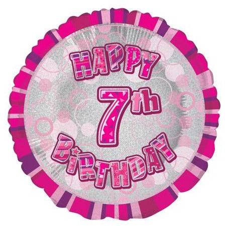 Glitz Pink 7th Birthday Round 45cm (18) Foil Balloon Packaged