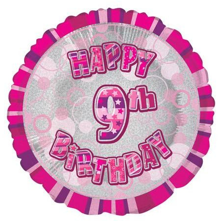 Glitz Pink Happy 9th Birthday Round Foil Balloon 45cm Default Title