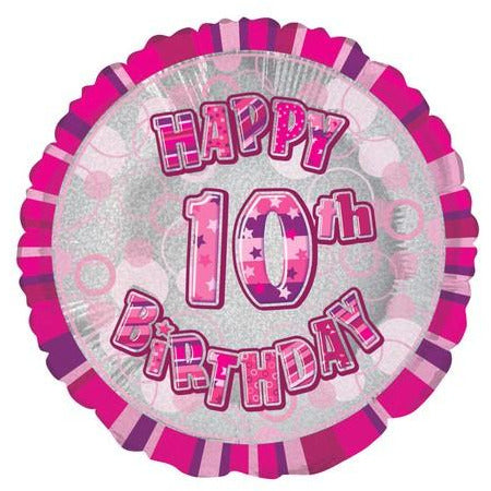 Glitz Pink 10th Birthday Round 45cm (18) Foil Balloon Packaged