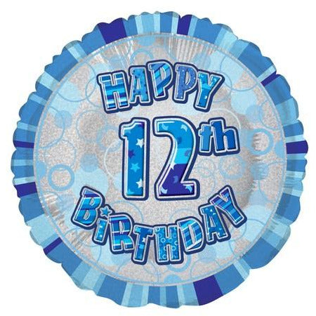 Glitz Blue 12th Birthday Round 45cm (18) Foil Balloon Packaged