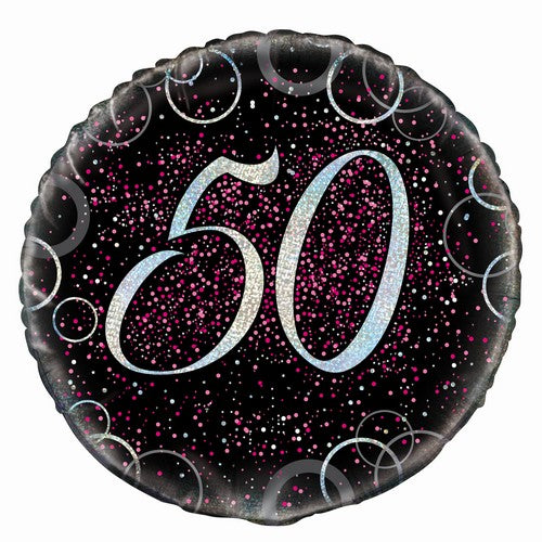 Glitz Pink 50th Birthday 45cm (18) Foil Balloon Packaged
