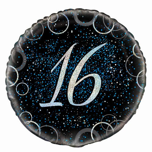 Glitz Blue 16th Birthday 45cm (18) Foil Balloon Packaged