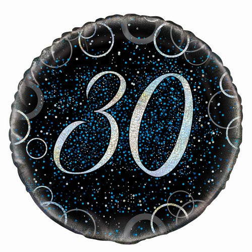 Glitz Blue 30th Birthday 45cm (18) Foil Balloon Packaged