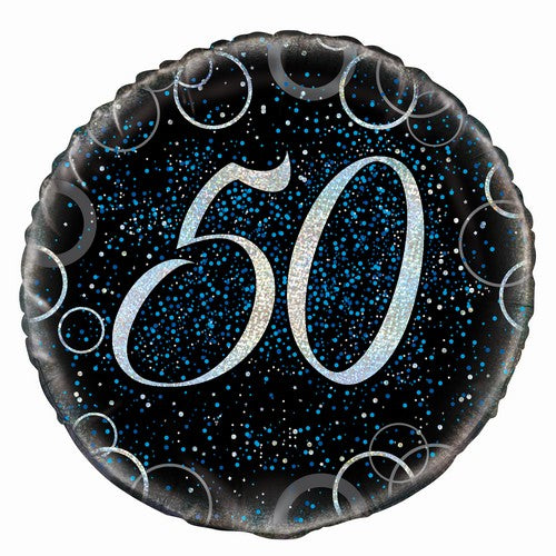 Glitz Blue 50th Birthday 45cm (18) Foil Balloon Packaged