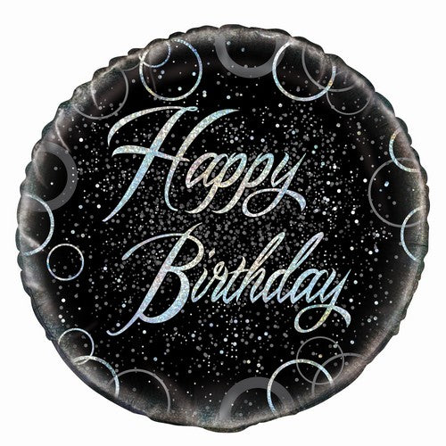 Glitz Silver Happy Birthday 45cm (18) Foil Balloon Packaged