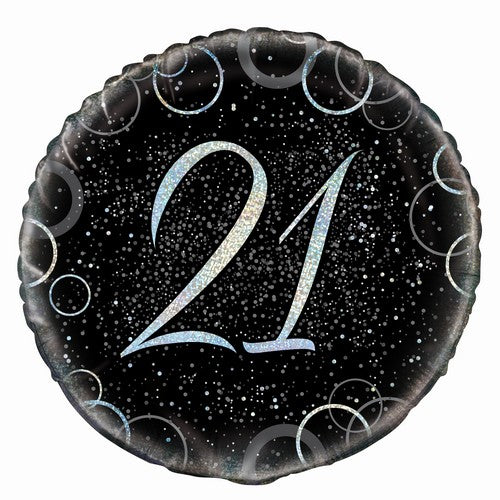 Glitz Silver 21st Birthday 45cm (18) Foil Balloon Packaged