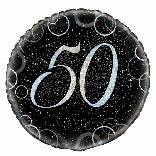 Glitz Silver 50th Birthday 45cm (18) Foil Balloon Packaged