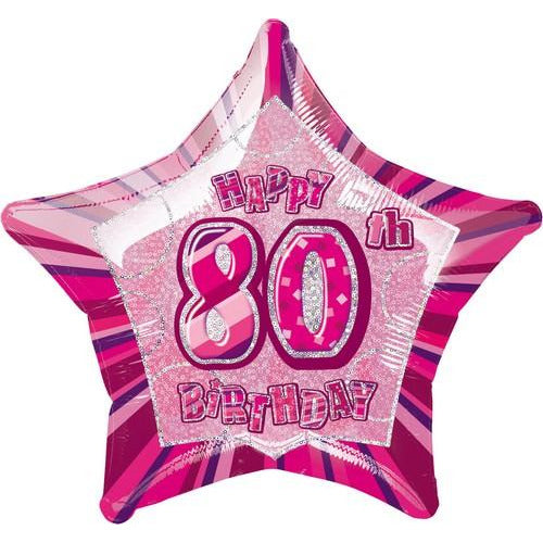 Glitz Pink 80th Birithday Star 50cm (20) Foil Balloon Packaged