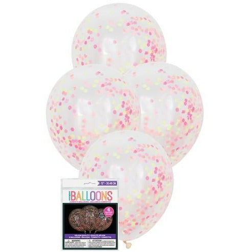 Clear Latex Balloons Prefilled with Neon Confetti 30cm 6Pk Default Title