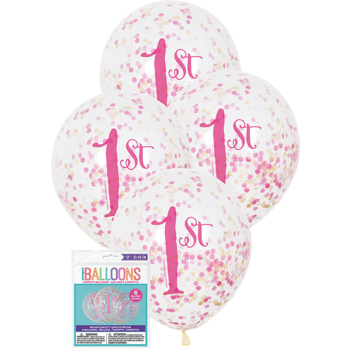 Pink & Gold 1st Birthday Clear Balloons Prefilled - Dollars and Sense