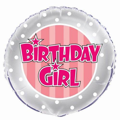 Pink Stripe Birthday Girl 45cm (18) Foil Balloon Packaged