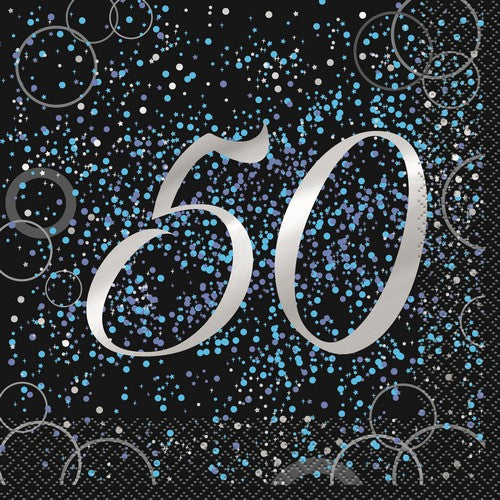 Glitz Blue 16 Foil Stamped 50 Luncheon Napkins 2ply 33 x 33cm