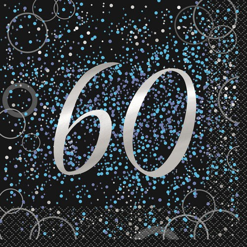 Glitz Blue 16 Foil Stamped 60 Luncheon Napkins 2ply 33 x 33cm
