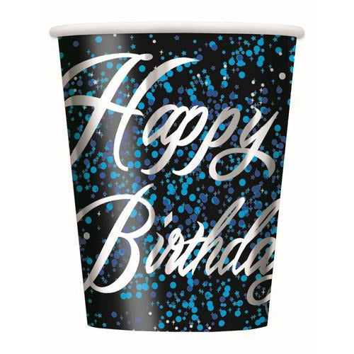 Glitz Blue Happy Birthday 8 x 270ml Foil Stamped Paper Cups Default Title