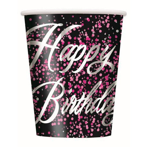 Glitz Pink Happy Birthday 8 x 270ml Foil Stamped Paper Cups Default Title