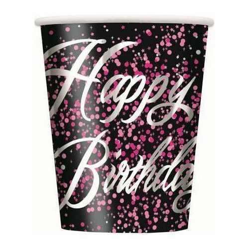 Glitz Pink Happy Birthday 8 x 270ml Foil Stamped Paper Cups