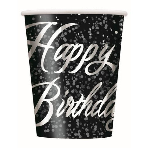 Glitz Silver Happy Birthday 8 x 270ml Foil Stamped Paper Cups Default Title