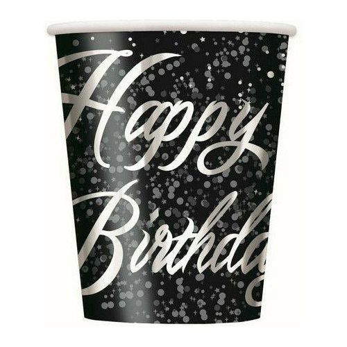 Glitz Silver Happy Birthday Paper Cups 270ml 8Pk - Dollars and Sense