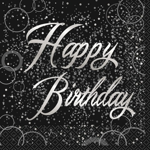 Glitz Silver 16 Foil Stamped Happy Birthday Luncheon Napkins 2ply 33 x 33cm Default Title