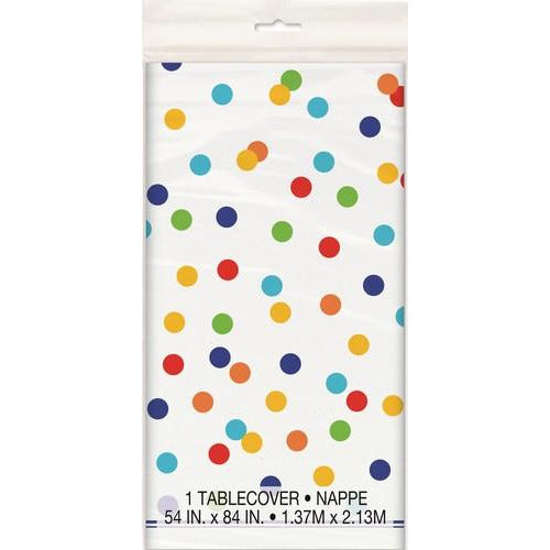 White with Rainbow Dots Plastic Tablecloth 137cmx213cm Default Title