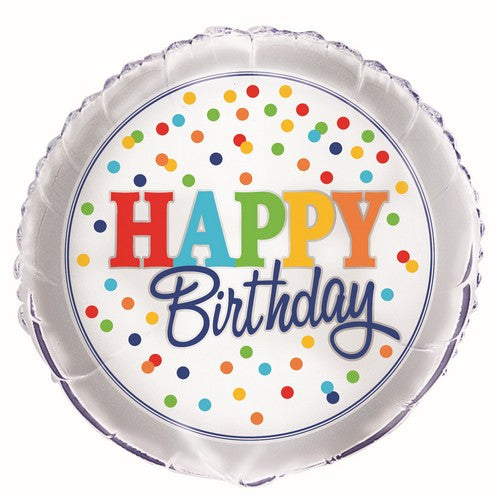 Rainbow Polka Dot Happy Birthday 45cm (18) Foil Balloon Packaged