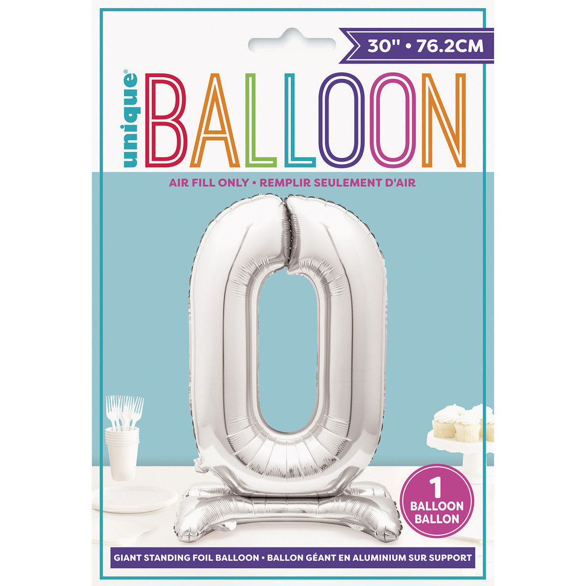 Number 0 Silver Foil Standing Balloon - Dollars and Sense