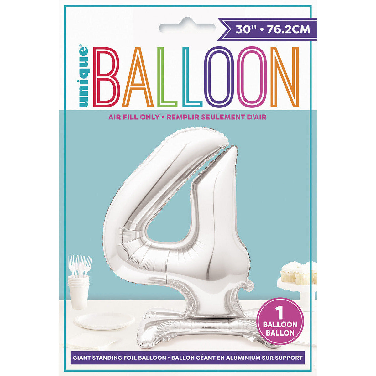 Number 4 Silver Foil Standing Balloon - Dollars and Sense