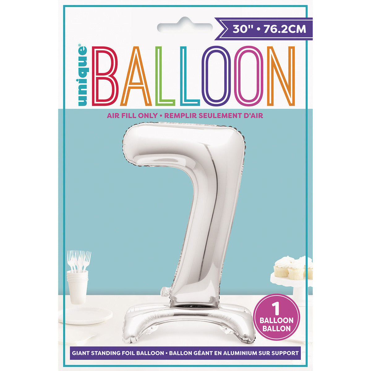 Number 7 Silver Foil Standing Balloon - Dollars and Sense