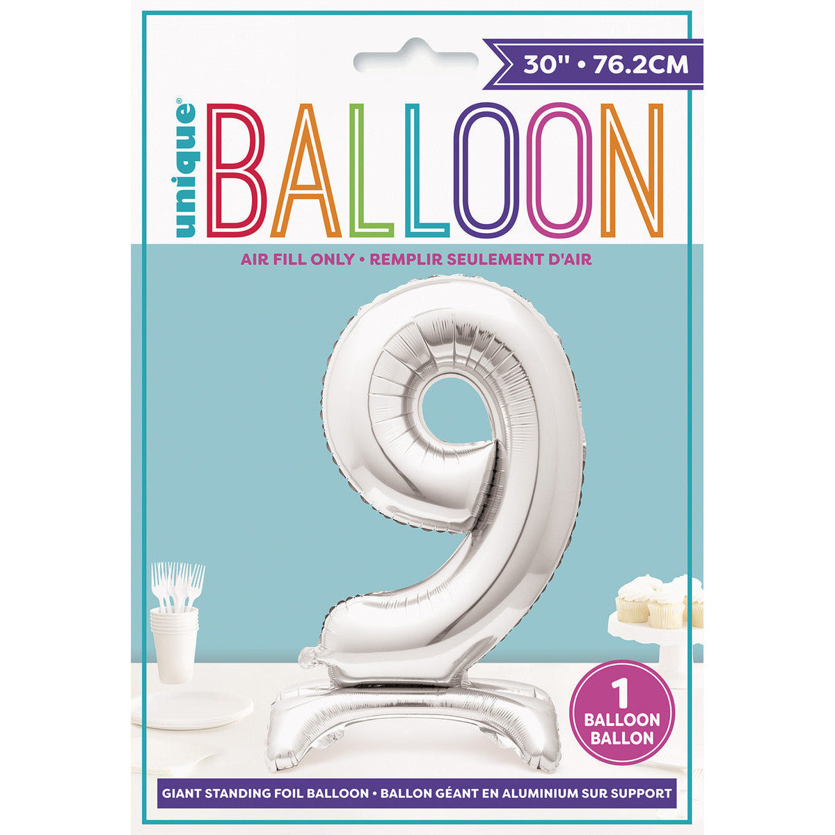 Number 9 Silver Foil Standing Balloon - Dollars and Sense