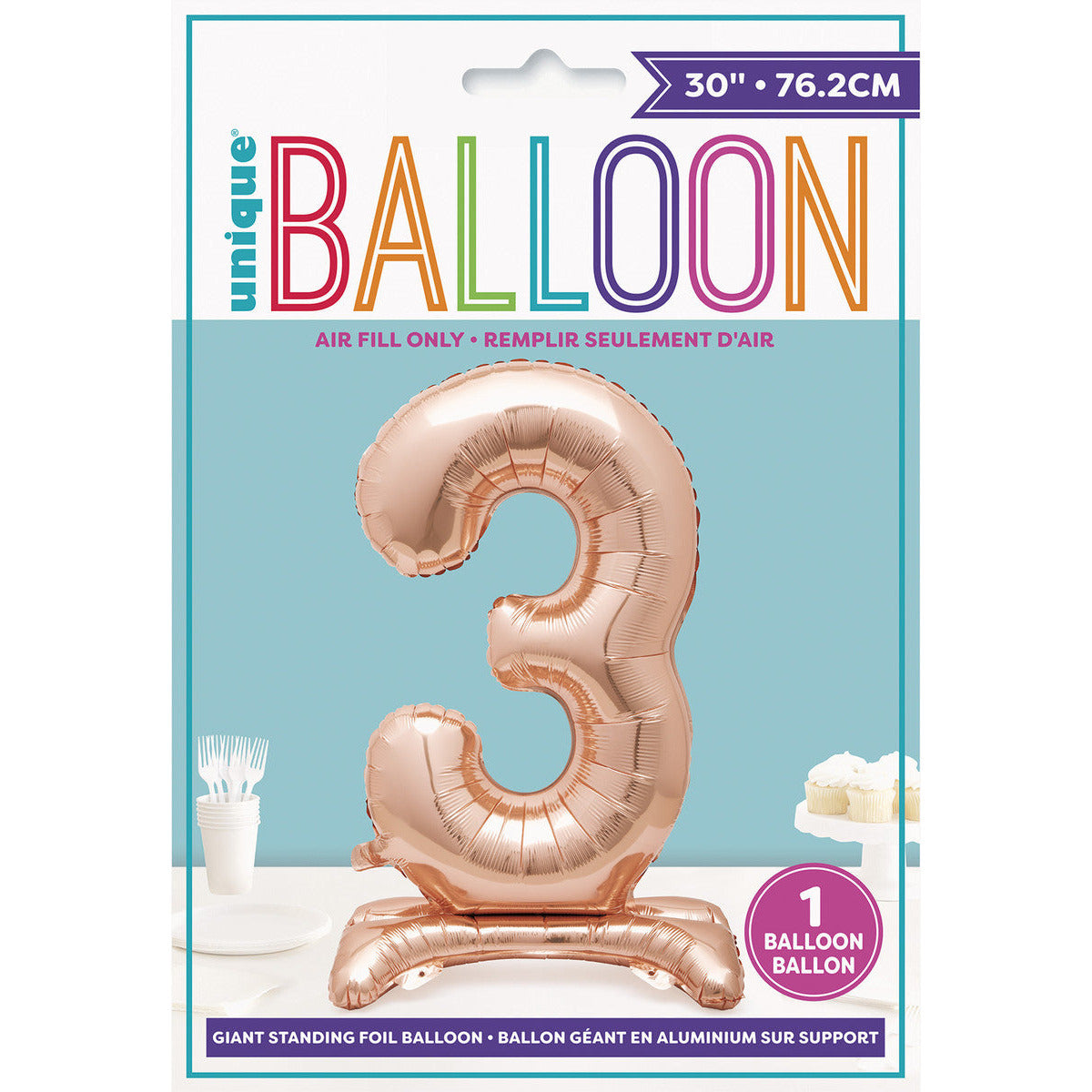 Number 3 Rose Gold Foil Standing Balloon - Dollars and Sense