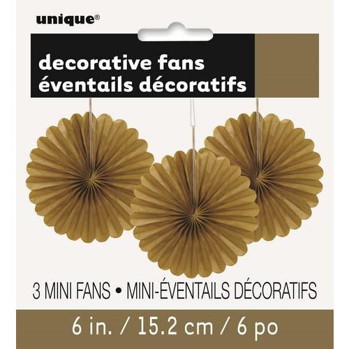 3 Decorative Fans Gold 15cm Default Title