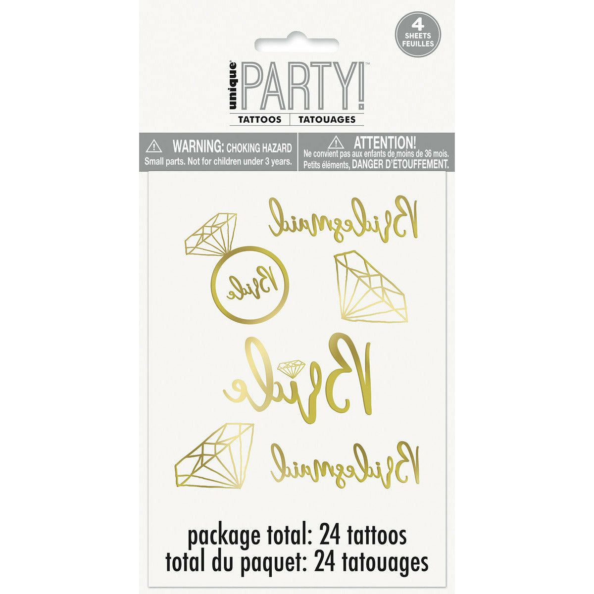 Bride To Be Metallic Foil Tattoos - 24 Pack 1 Piece - Dollars and Sense