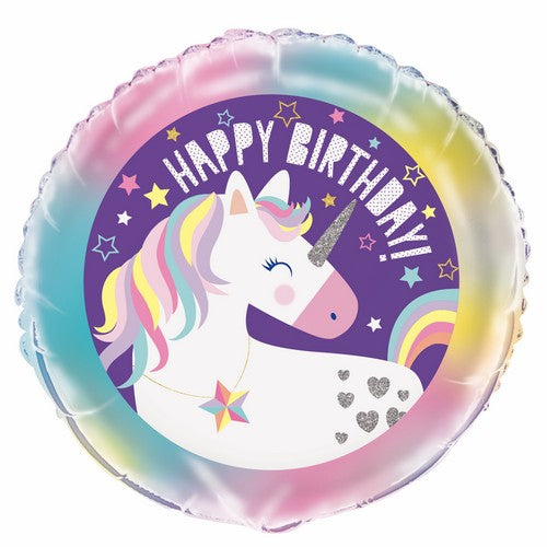 Unicorn Party Happy Birthday 45cm (18) Foil Balloon Packaged