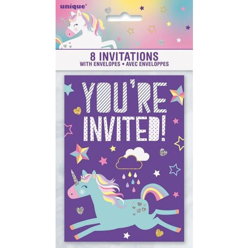 Unicorn Party 8 Invitations 9.7 x 3.6cm (5.3 x 3.8)