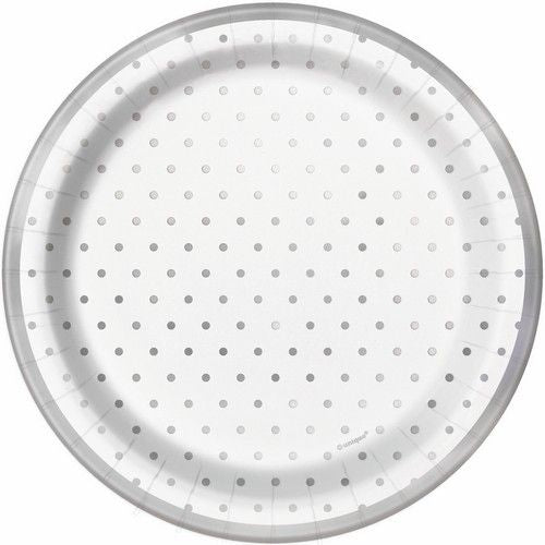 Silver Polka Dot Paper Plates 18cm 8Pk - Dollars and Sense