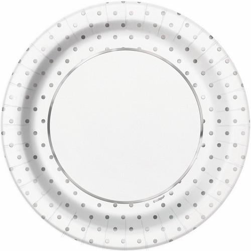Silver Mini Polka Dot Paper Plates 23cm 8Pk - Dollars and Sense