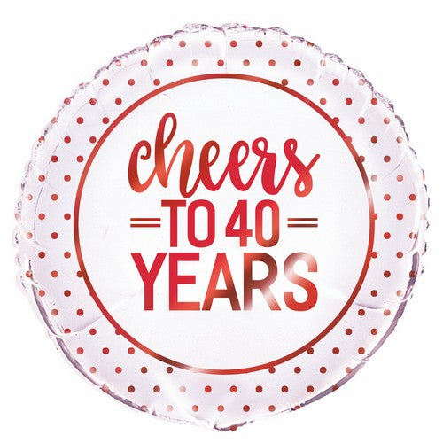 Red Dot Cheers To 40 Years 45cm (18) Foil Balloon Packaged