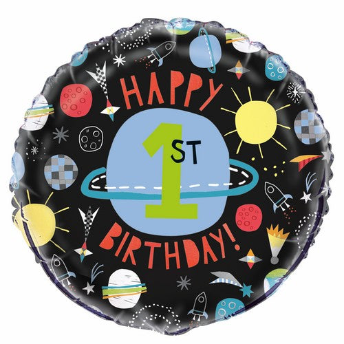 Outer Space Happy 1st Birthday 45cm (18) Foil Balloon Packaged