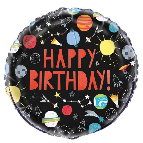 Outer Space Happy Birthday 45cm (18) Foil Balloon Packaged