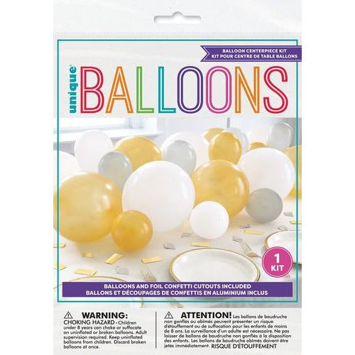 Gold, Silver & White Latex Balloon Centrepiece Kit 20pcs - Dollars and Sense