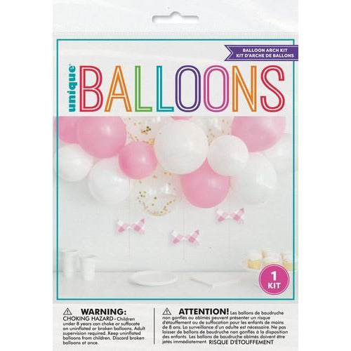 Balloon Arch Kit - Pink & White - Kit Includes 15 Balloons & 3 Paper Bows