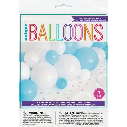 Balloon Centrepiece Kit - Blue & White - Kit Includes 20 Balloons & 20 Foil Cutouts
