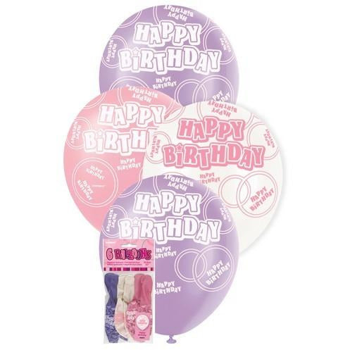 Glitz Pink 6 x 30cm (12) Latex Balloons - Happy Birthday