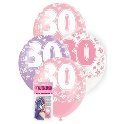 Glitz Pink 6 x 30cm (12) Latex Balloons - 30