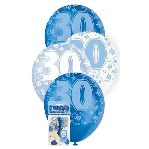 Glitz Blue 6 x 30cm (12) Latex Balloons - 30