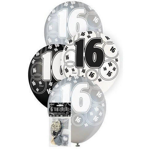 Glitz Black 6 x 30cm (12) Latex Balloons - 16